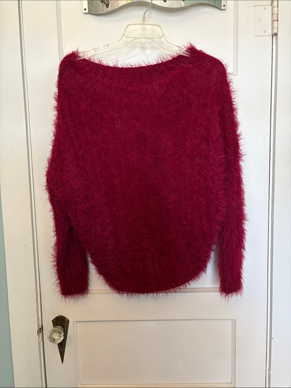 Glitzy Girlz Fuzzy Off the Shoulder Women's Sweater Wine Color Size S